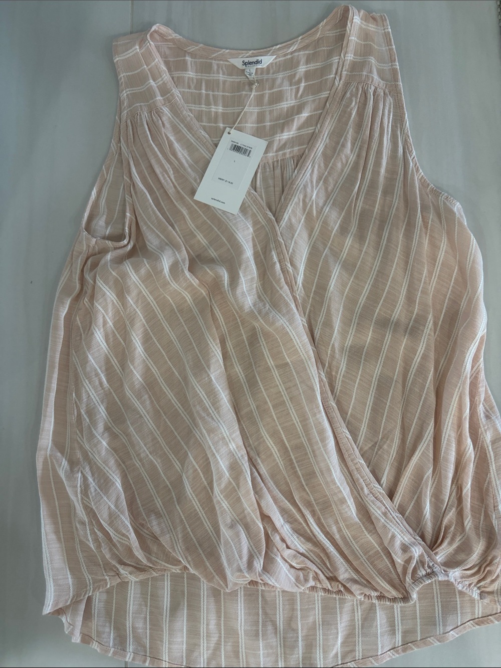 Splendid Soft Blush Striped Sleeveless Wrap-Style Blouse
